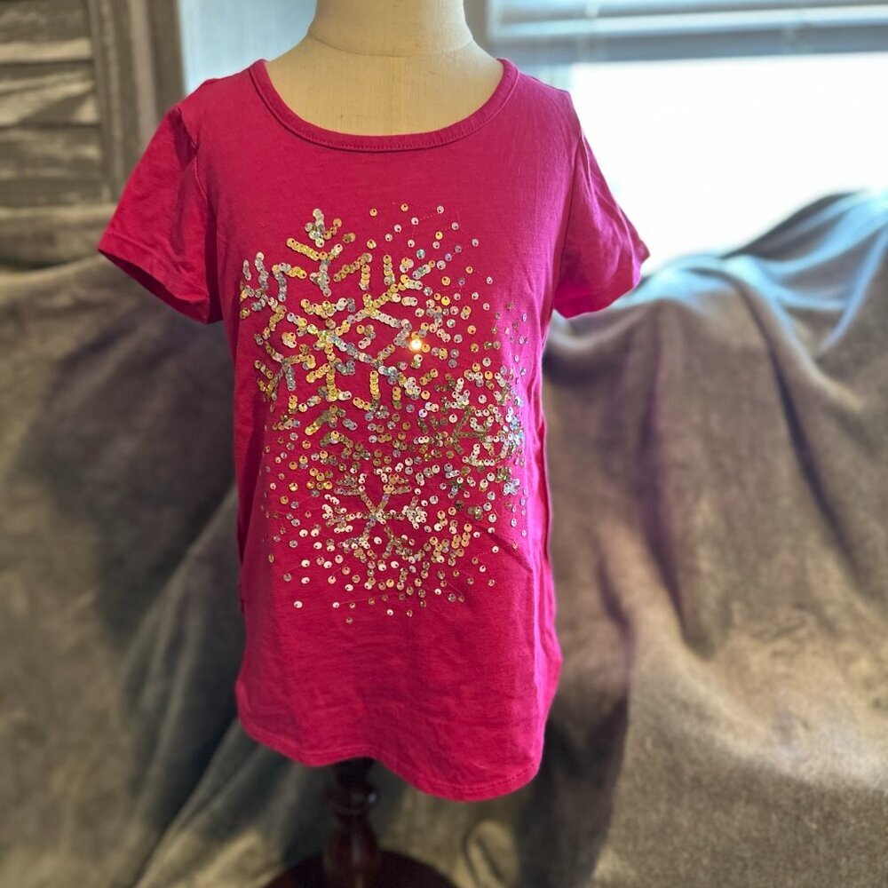 SO Favorit Tee, Hot Pink with Sequin Snowflakes, Size 7, Girls'